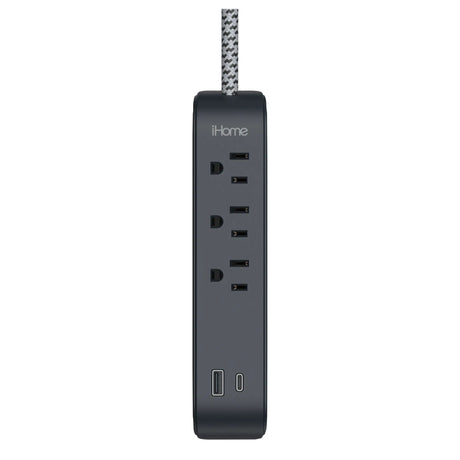 iHome Power Strip w/ USB (Black) | Space-Saving Charging Solution iHome