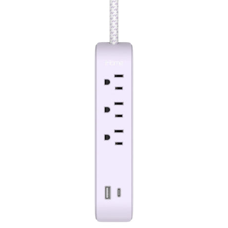 iHome Power Strip with USB (Purple) | Versatile Charging Station iHome