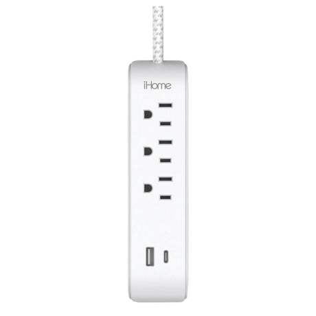 iHome Power Strip w/ USB (White) | Sleek, Multi-Port Charging iHome