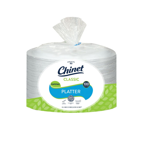 Chinet Classic Platters (100-Count, 12") | Sturdy Disposable Plates for Parties & Events Chinet