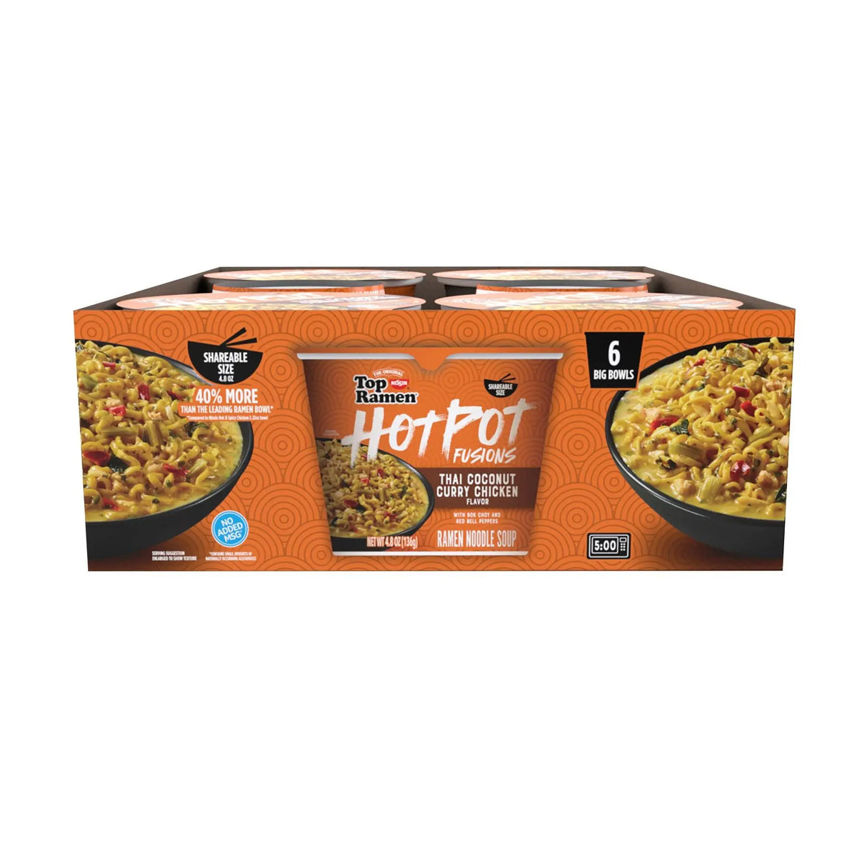 Top Ramen HotPot Coconut Curry Chicken Bowls (6-Pack) | Rich, Spiced Noodle Soup Top Ramen Hot Pot