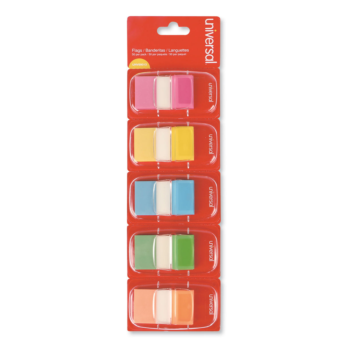Universal Deluxe Pop-Up Page Flags, 1 x 1.75, Five Assorted Colors, 50 Flags/Dispenser, 5 Dispensers/Pack (UNV99013)