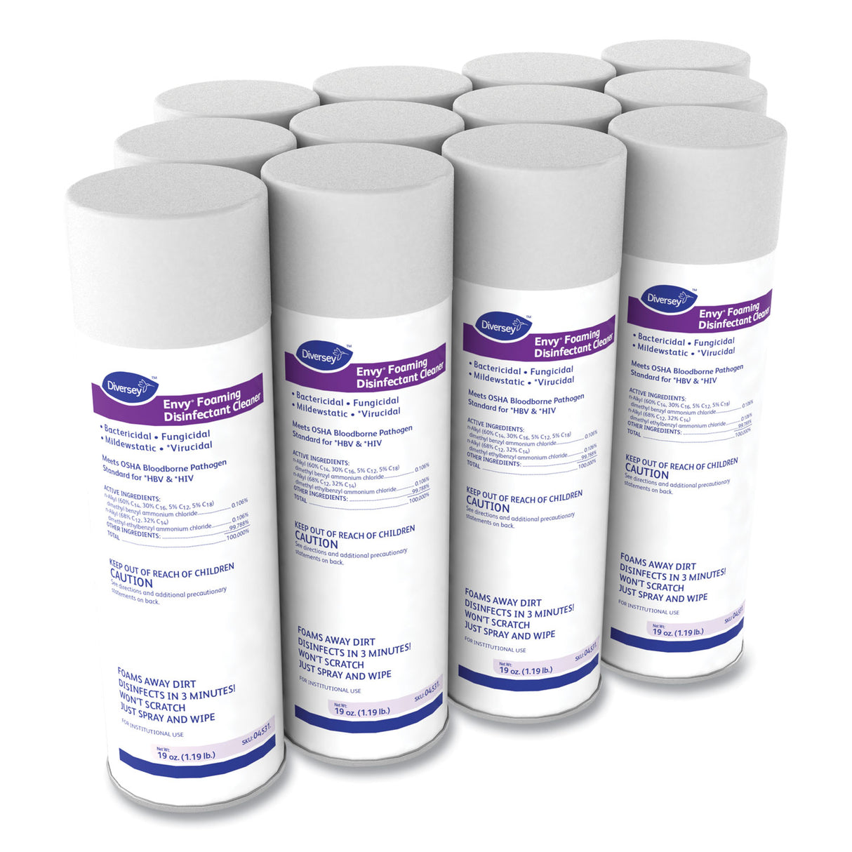Diversey Envy Foaming Disinfectant Cleaner, Lavender Scent, 19 oz Aerosol Spray, 12/Carton (04531)