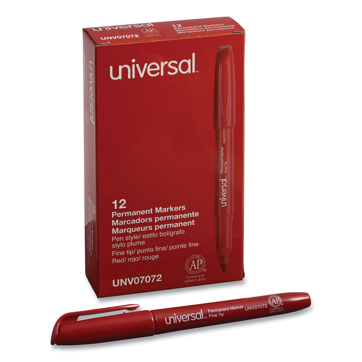 Universal Pen-Style Permanent Marker, Fine Bullet Tip, Red, Dozen (UNV07072)