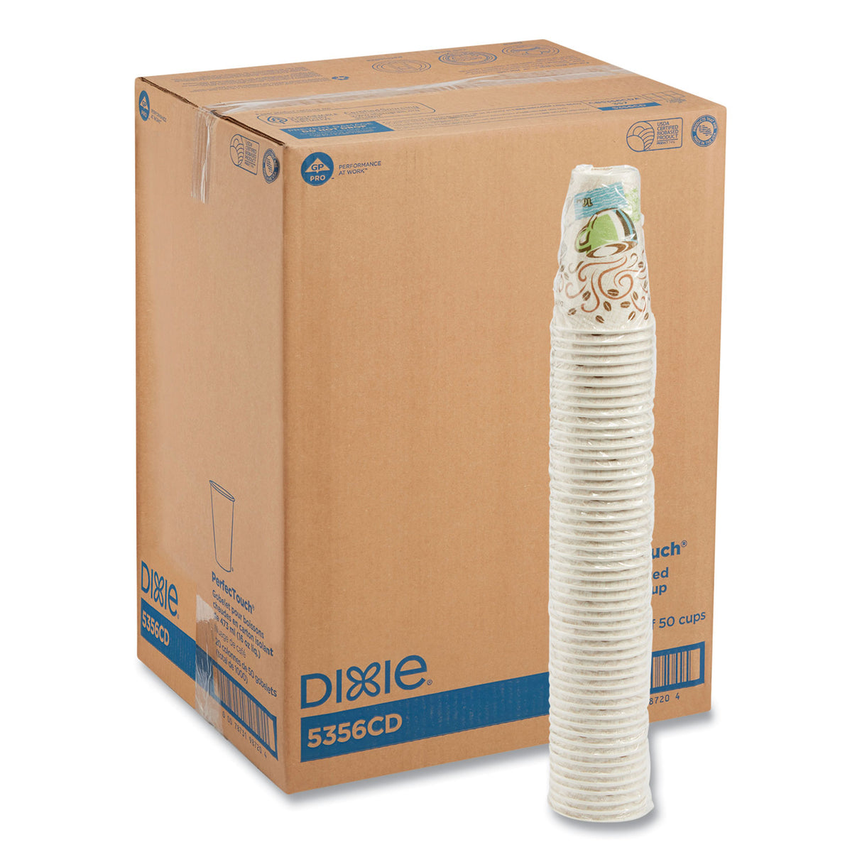 Dixie PerfecTouch Paper Hot Cups, 16 oz, Coffee Haze Design, 50/Sleeve, 20 Sleeves/Carton (5356CDCT)