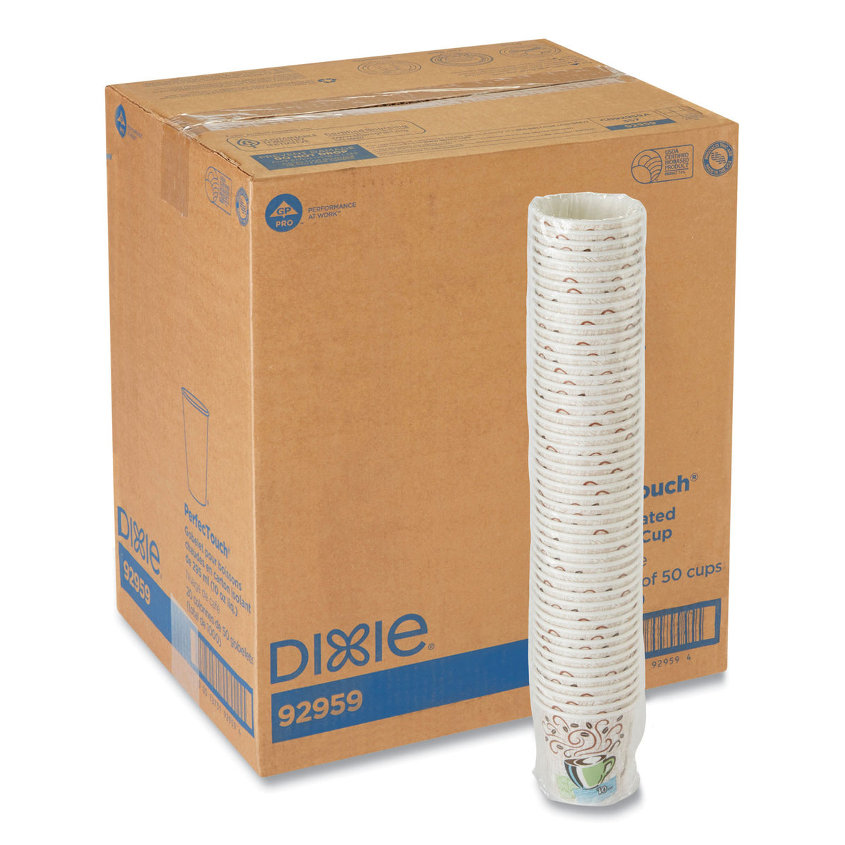 Dixie PerfecTouch Paper Hot Cups, 10 oz, Coffee Haze Design, 50 Sleeve, 20 Sleeves/Carton (92959)