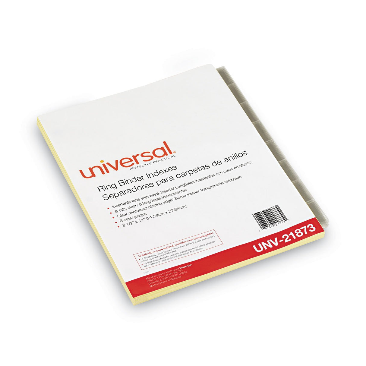 Universal Insertable Tab Index, 8-Tab, 11 x 8.5, Buff, Clear Tabs, 6 Sets (UNV21873)