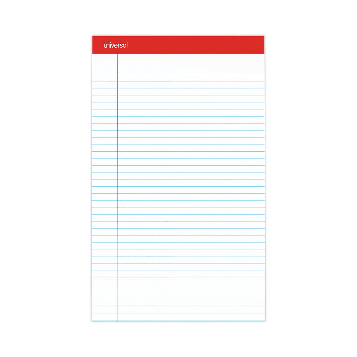 Universal Perforated Ruled Writing Pads, Wide/Legal Rule, Red Headband, 50 White 8.5 x 14 Sheets, Dozen (UNV45000)