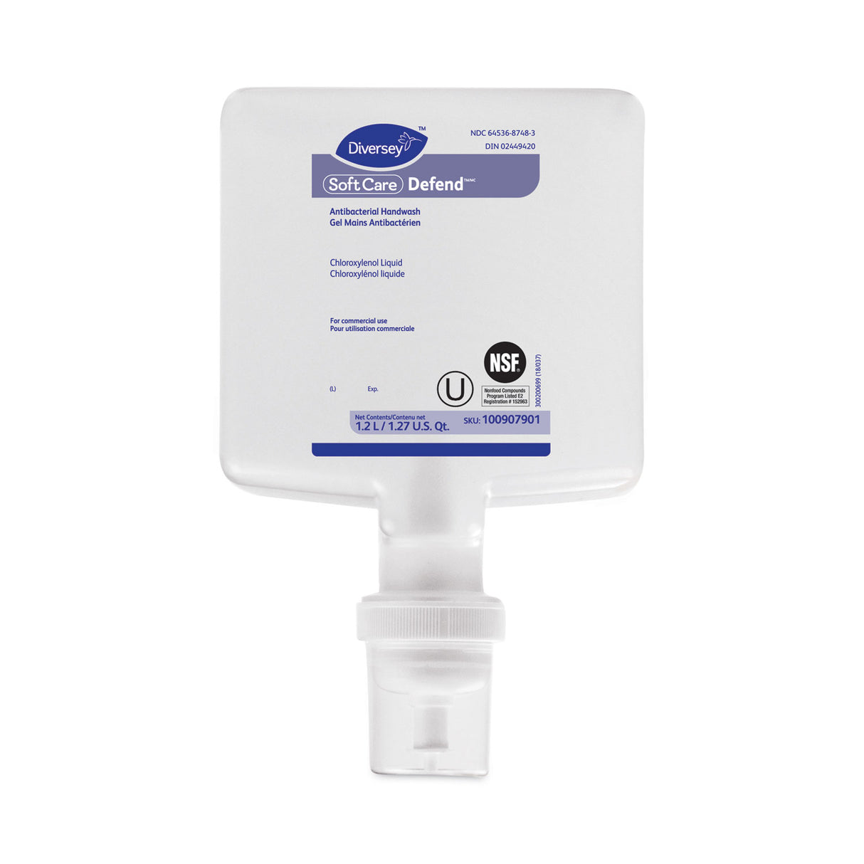 Diversey Soft Care Defend Handwash Refill for IntelliCare Dispensers, Fragrance-Free, 1.2 L, 6/Carton (100907901)
