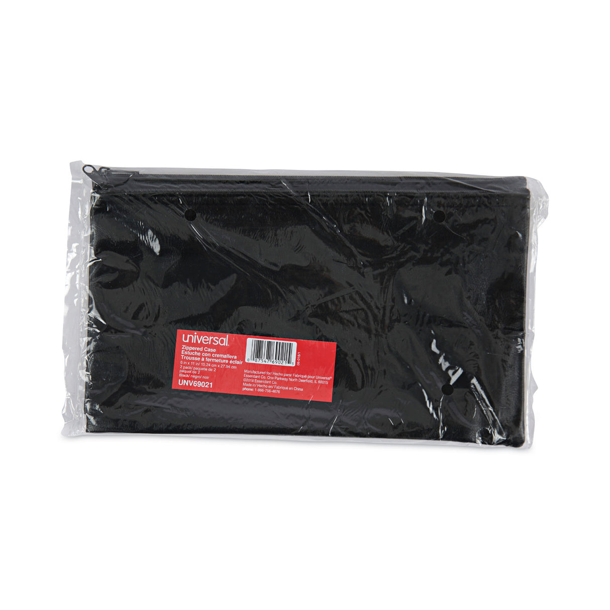 Universal Zippered Wallets/Cases, Leatherette PU, 11 x 6, Black, 2/Pack (UNV69021)