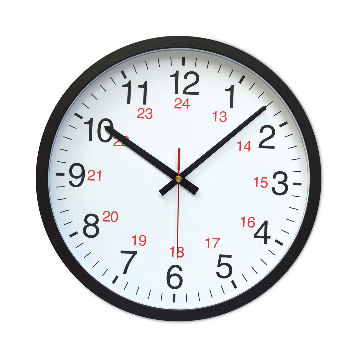 Universal 24-Hour Round Wall Clock, 12.63" Overall Diameter, Black Case, 1 AA (sold separately) (UNV10441)