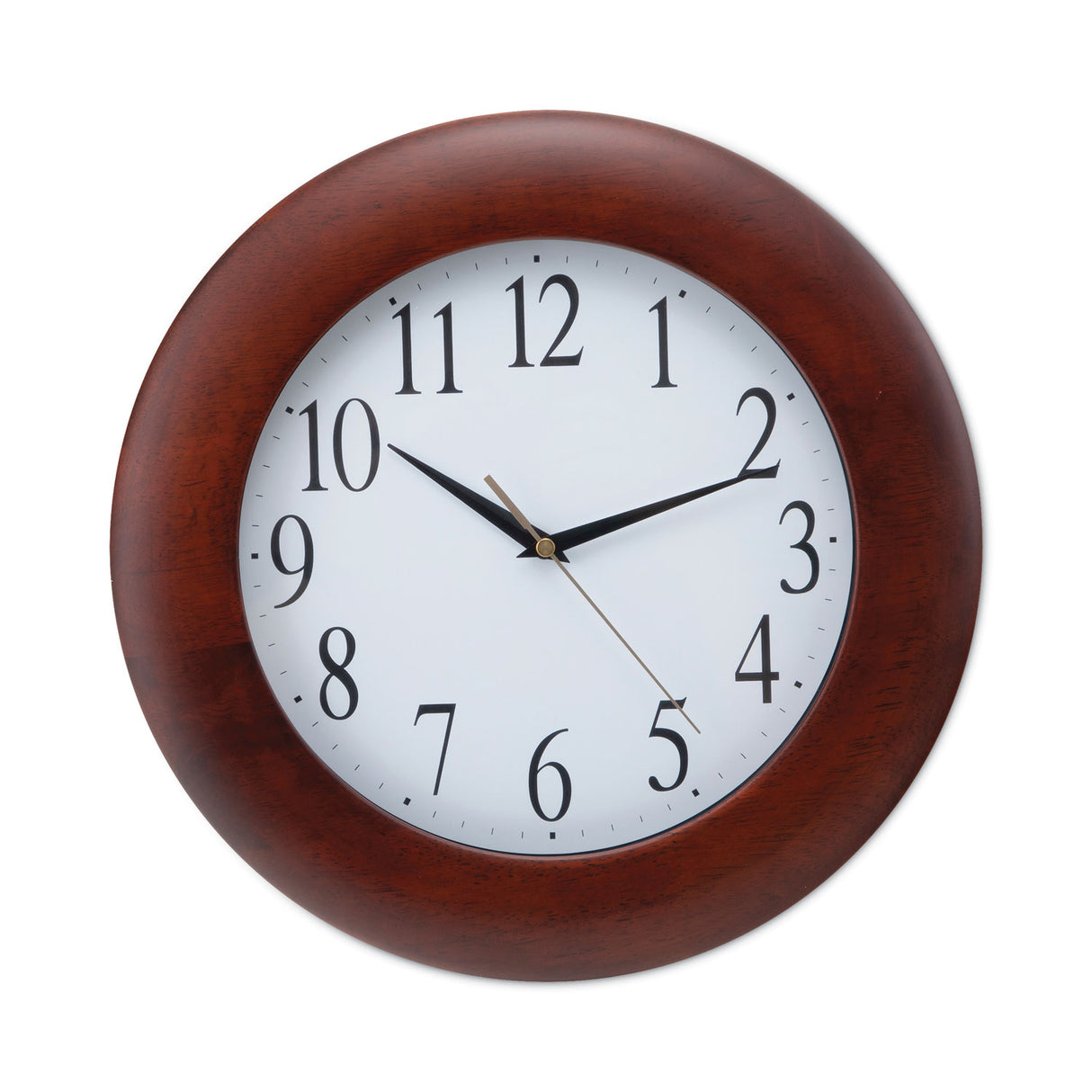 Universal Round Wood Wall Clock, 12.75" Overall Diameter, Cherry Case, 1 AA (sold separately) (UNV10414)