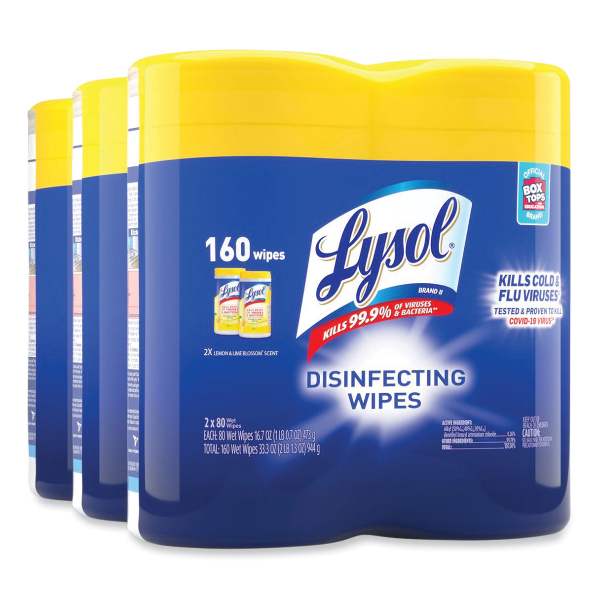 LysolÂ® Disinfecting Wipes, Lemon Lime Scent, 80 Wipes, 6 Canisters (80296)