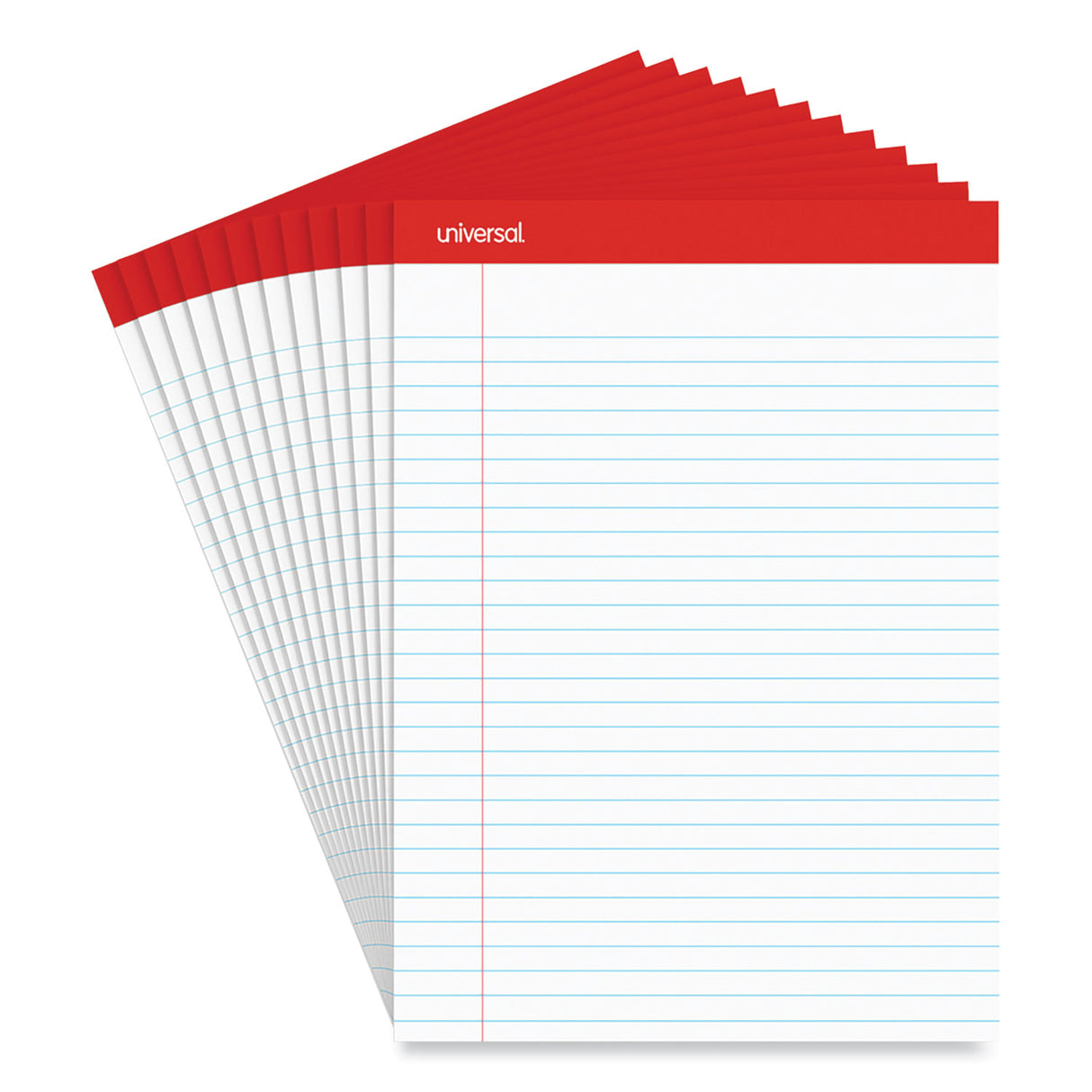 Universal Perforated Ruled Writing Pads, Wide/Legal Rule, Red Headband, 50 White 8.5 x 11.75 Sheets, Dozen (UNV20630)