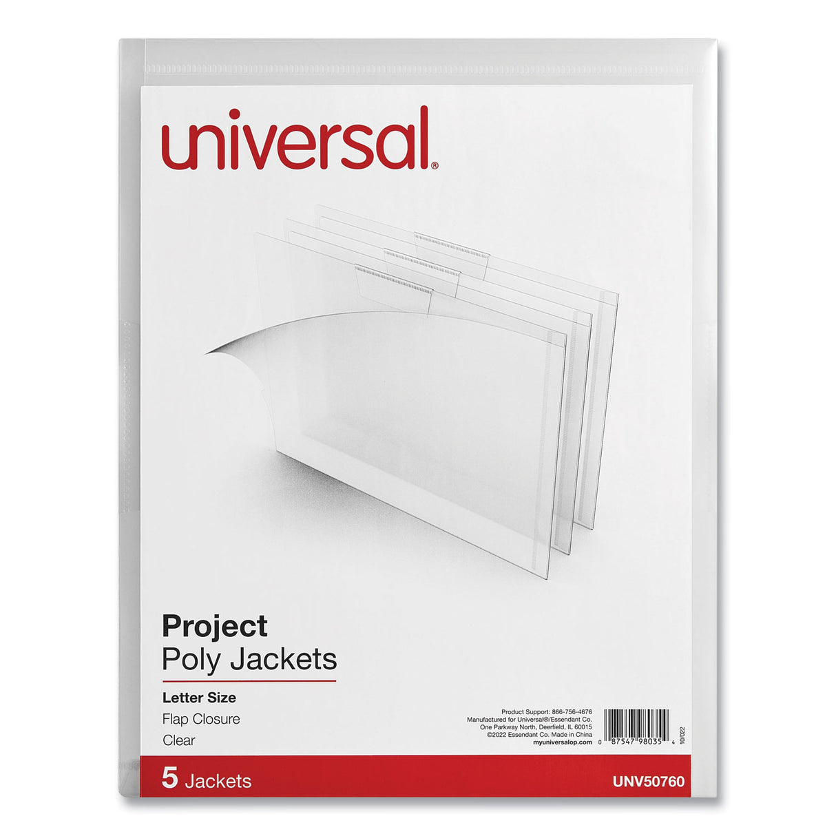 Universal Project Poly Jackets, Letter Size, Clear, 5/Pack (UNV50760)