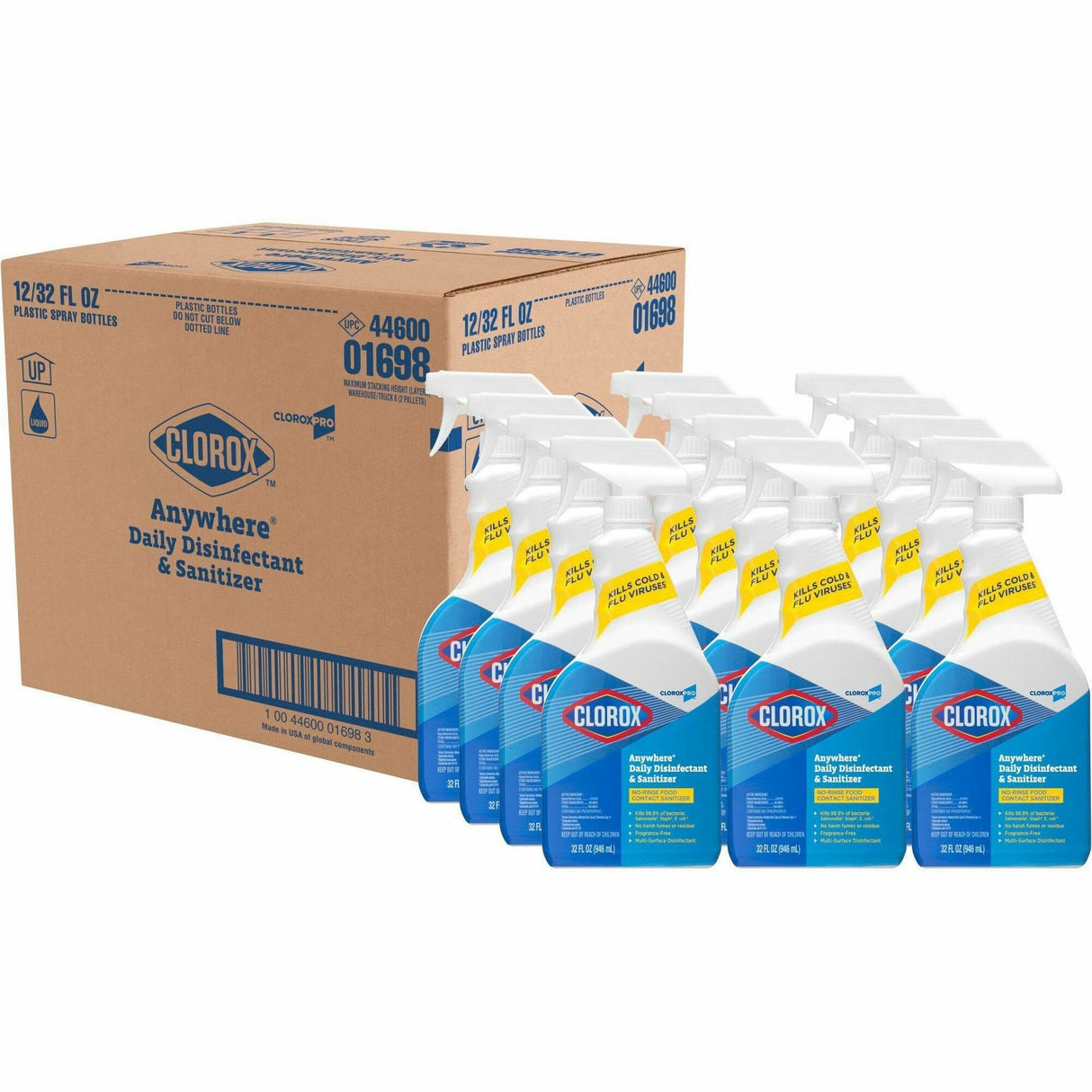 Clorox Anywhere Hard Surface Sanitizing Spray, 32 oz Spray Bottle, 12/Carton (01698CT)