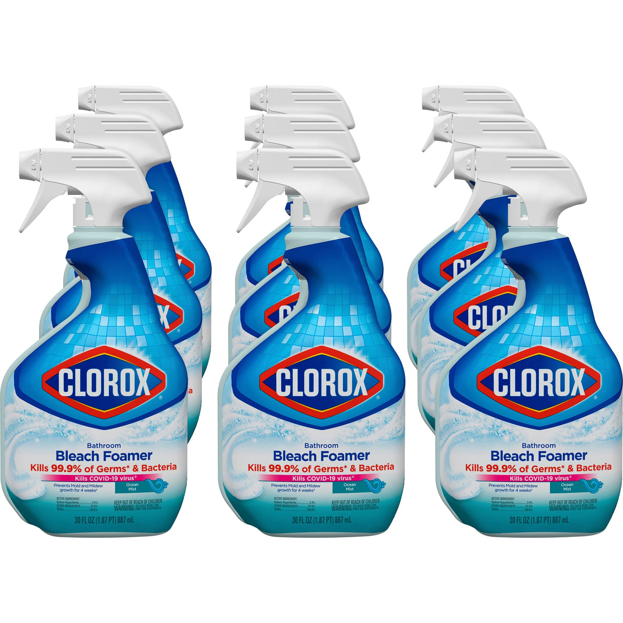 Clorox Bleach Foamer Bathroom Spray, Original, 30 oz Spray Bottle, 9/Carton (30614)