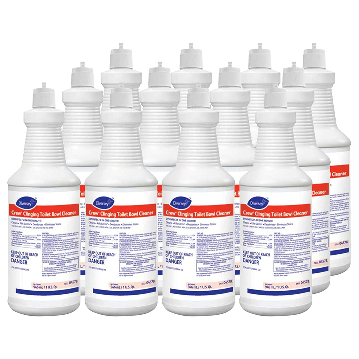 Diversey Crew Clinging Toilet Bowl Cleaner, Floral Scent, Liquid, 1 qt. Bottle, 12/CT (04578)