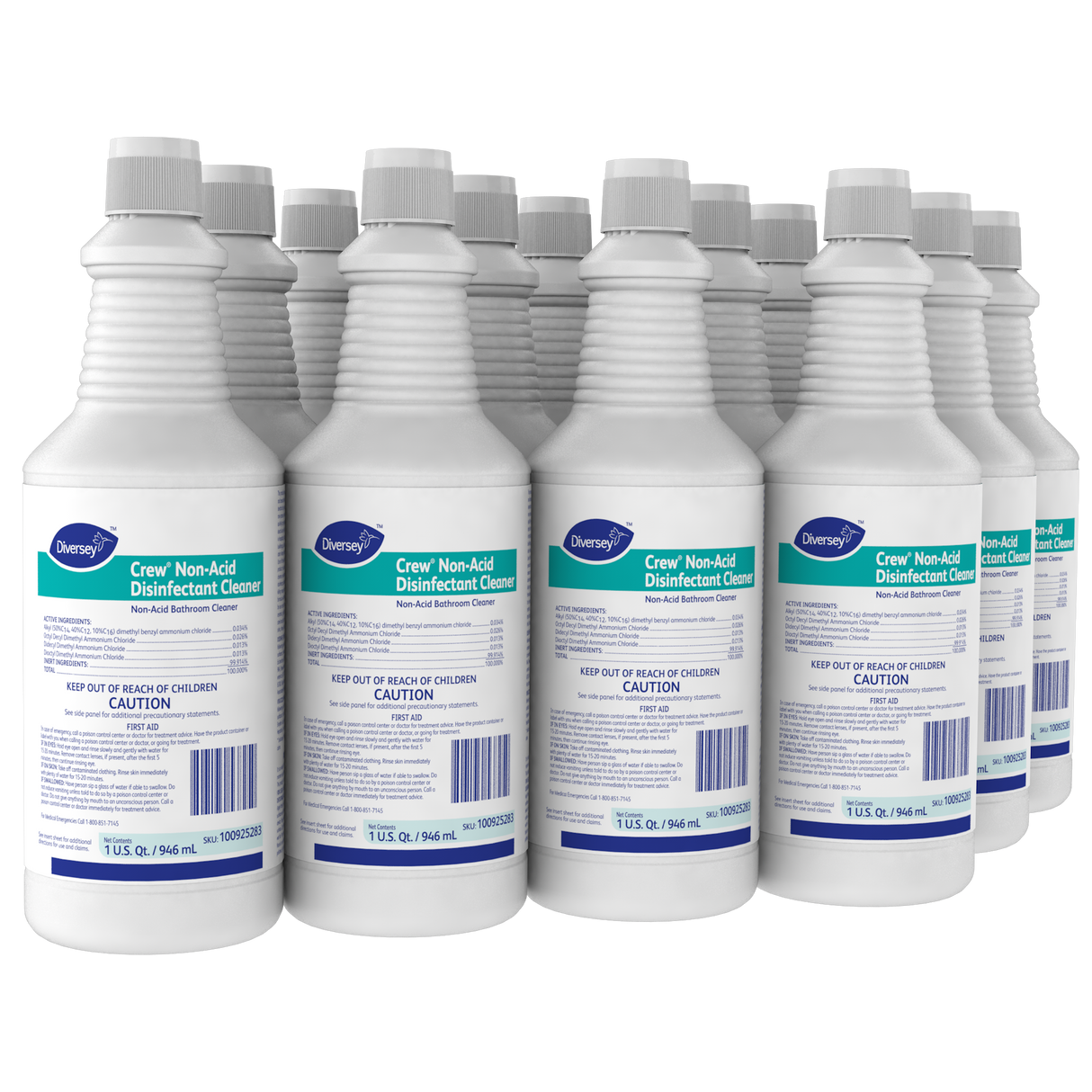 Diversey Crew Neutral Non-Acid Bowl and Bathroom Disinfectant, 32 oz Squeeze Bottle, 12/Carton (100925283)
