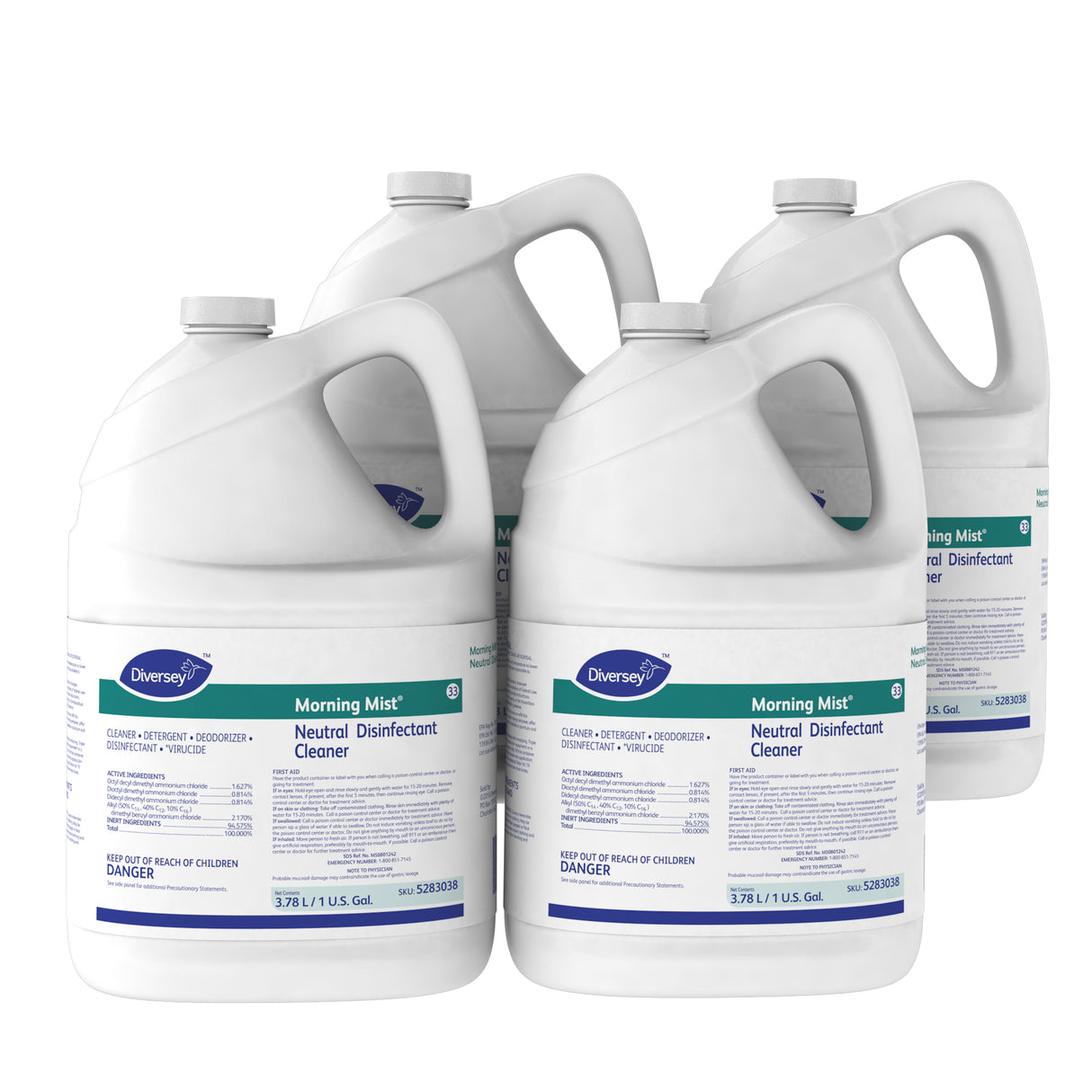 Diversey Morning Mist Neutral Disinfectant Cleaner, Fresh Scent, 1 gal Bottle (5283038)