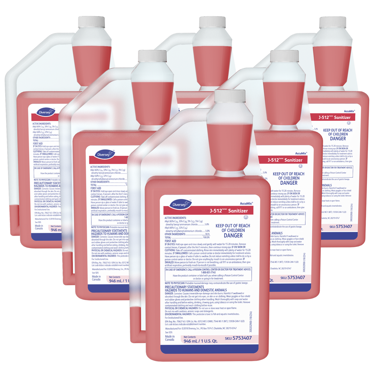 Diversey J-512TM/MC Santizer, 32 oz AccuMix Bottle, 6/Carton (5753407)